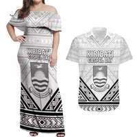Personalised Kiribati Gospel Day Couples Matching Off Shoulder Maxi Dress and Hawaiian Shirt Coat Of Arms Polynesian Pattern LT05 White - Polynesian Pride