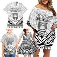 Personalised Kiribati Gospel Day Family Matching Off Shoulder Short Dress and Hawaiian Shirt Coat Of Arms Polynesian Pattern LT05 - Polynesian Pride