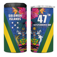 Solomon Islands Independence Day 4 in 1 Can Cooler Tumbler Coat Of Arms With Tropical Flowers LT05 One Size: 16 oz Blue - Polynesian Pride