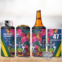 Solomon Islands Independence Day 4 in 1 Can Cooler Tumbler Coat Of Arms With Tropical Flowers LT05 - Polynesian Pride