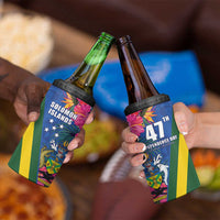 Solomon Islands Independence Day 4 in 1 Can Cooler Tumbler Coat Of Arms With Tropical Flowers LT05 - Polynesian Pride