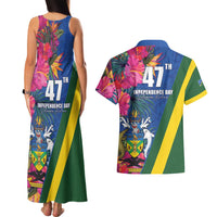 Solomon Islands Independence Day Couples Matching Tank Maxi Dress and Hawaiian Shirt Coat Of Arms With Tropical Flowers LT05 - Polynesian Pride