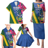 Solomon Islands Independence Day Family Matching Puletasi and Hawaiian Shirt Coat Of Arms With Tropical Flowers LT05 - Polynesian Pride