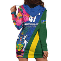 Solomon Islands Independence Day Hoodie Dress Coat Of Arms With Tropical Flowers LT05 - Polynesian Pride