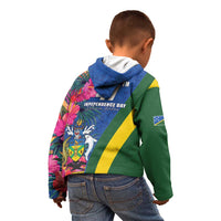 Solomon Islands Independence Day Kid Hoodie Coat Of Arms With Tropical Flowers LT05 - Polynesian Pride
