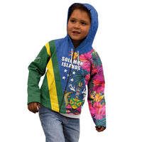 Solomon Islands Independence Day Kid Hoodie Coat Of Arms With Tropical Flowers LT05 - Polynesian Pride
