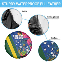 Solomon Islands Independence Day Spare Tire Cover Coat Of Arms With Tropical Flowers LT05 - Polynesian Pride