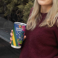 Solomon Islands Independence Day Tumbler Cup Coat Of Arms With Tropical Flowers