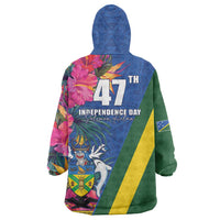 Solomon Islands Independence Day Wearable Blanket Hoodie Coat Of Arms With Tropical Flowers LT05 - Polynesian Pride