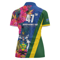 Solomon Islands Independence Day Women Polo Shirt Coat Of Arms With Tropical Flowers LT05 - Polynesian Pride