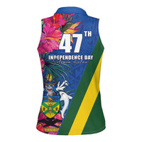 Solomon Islands Independence Day Women Sleeveless Polo Shirt Coat Of Arms With Tropical Flowers LT05 - Polynesian Pride