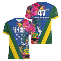 Solomon Islands Independence Day Women V-Neck T-Shirt Coat Of Arms With Tropical Flowers LT05 - Polynesian Pride