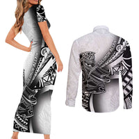 Solomon Islands Nguzunguzu Couples Matching Short Sleeve Bodycon Dress and Long Sleeve Button Shirt Polynesian Tribal Pattern LT05 - Polynesian Pride