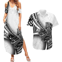 Solomon Islands Nguzunguzu Couples Matching Summer Maxi Dress and Hawaiian Shirt Polynesian Tribal Pattern LT05 White - Polynesian Pride
