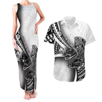 Solomon Islands Nguzunguzu Couples Matching Tank Maxi Dress and Hawaiian Shirt Polynesian Tribal Pattern LT05 White - Polynesian Pride