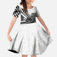 Solomon Islands Nguzunguzu Family Matching Off The Shoulder Long Sleeve Dress and Hawaiian Shirt Polynesian Tribal Pattern LT05 Daughter's Dress White - Polynesian Pride