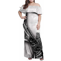 Solomon Islands Nguzunguzu Family Matching Off Shoulder Maxi Dress and Hawaiian Shirt Polynesian Tribal Pattern LT05 Mom's Dress White - Polynesian Pride