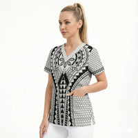 Philippines Batok Tribal Inspired Tattoo White Scrub Top LT05 - Polynesian Pride
