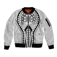 Philippines Batok Tribal Inspired Tattoo White Sleeve Zip Bomber Jacket LT05 Unisex White - Polynesian Pride