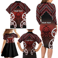 Personalised Aotearoa Mana Motuhake Family Matching Long Sleeve Bodycon Dress and Hawaiian Shirt Poutama With Maori Pattern LT05 - Polynesian Pride