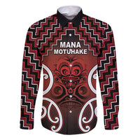 Personalised Aotearoa Mana Motuhake Family Matching Off Shoulder Maxi Dress and Hawaiian Shirt Poutama With Maori Pattern LT05 Dad's Shirt - Long Sleeve Red - Polynesian Pride
