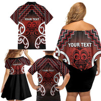 Personalised Aotearoa Mana Motuhake Family Matching Off Shoulder Short Dress and Hawaiian Shirt Poutama With Maori Pattern LT05 - Polynesian Pride