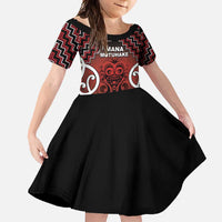 Personalised Aotearoa Mana Motuhake Family Matching Summer Maxi Dress and Hawaiian Shirt Poutama With Maori Pattern LT05 Daughter's Dress Red - Polynesian Pride