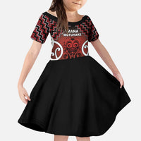 Personalised Aotearoa Mana Motuhake Kid Short Sleeve Dress Poutama With Maori Pattern - Polynesian Pride