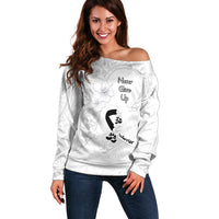 Lung Cancer Awareness Off Shoulder Sweater Never Give Up Polynesian Style LT05 Women White - Polynesian Pride