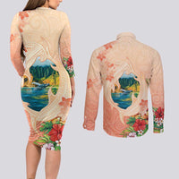 Hawaii Kauai Na Pali Coast Landscape Couples Matching Long Sleeve Bodycon Dress and Long Sleeve Button Shirt LT05 - Polynesian Pride