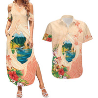 Hawaii Kauai Na Pali Coast Landscape Couples Matching Summer Maxi Dress and Hawaiian Shirt LT05 Peach - Polynesian Pride
