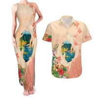 Hawaii Kauai Na Pali Coast Landscape Couples Matching Tank Maxi Dress and Hawaiian Shirt LT05 Peach - Polynesian Pride