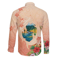 Hawaii Kauai Na Pali Coast Landscape Family Matching Off The Shoulder Long Sleeve Dress and Hawaiian Shirt LT05 - Polynesian Pride