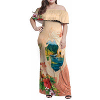 Hawaii Kauai Na Pali Coast Landscape Family Matching Off Shoulder Maxi Dress and Hawaiian Shirt LT05 Mom's Dress Peach - Polynesian Pride