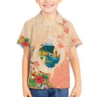 Hawaii Kauai Na Pali Coast Landscape Family Matching Off Shoulder Maxi Dress and Hawaiian Shirt LT05 Son's Shirt Peach - Polynesian Pride