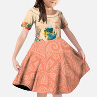 Hawaii Kauai Na Pali Coast Landscape Family Matching Puletasi and Hawaiian Shirt LT05 Daughter's Dress Peach - Polynesian Pride