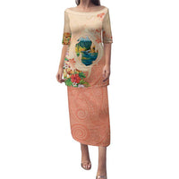 Hawaii Kauai Na Pali Coast Landscape Family Matching Puletasi and Hawaiian Shirt LT05 Mom's Dress Peach - Polynesian Pride