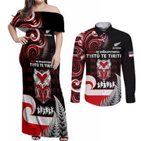 Aotearoa Toitu He Whakaputanga Couples Matching Off Shoulder Maxi Dress and Long Sleeve Button Shirt Toitu Te Tiriti O Waitangi LT05 Black - Polynesian Pride