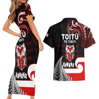 Aotearoa Toitu He Whakaputanga Couples Matching Short Sleeve Bodycon Dress and Hawaiian Shirt Toitu Te Tiriti O Waitangi LT05 - Polynesian Pride