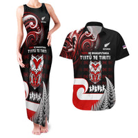Aotearoa Toitu He Whakaputanga Couples Matching Tank Maxi Dress and Hawaiian Shirt Toitu Te Tiriti O Waitangi LT05 Black - Polynesian Pride
