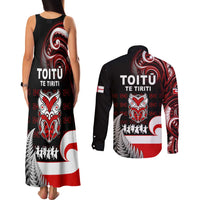 Aotearoa Toitu He Whakaputanga Couples Matching Tank Maxi Dress and Long Sleeve Button Shirt Toitu Te Tiriti O Waitangi LT05 - Polynesian Pride