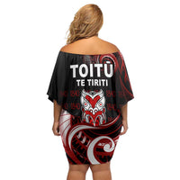 Aotearoa Toitu He Whakaputanga Family Matching Off Shoulder Short Dress and Hawaiian Shirt Toitu Te Tiriti O Waitangi LT05 - Polynesian Pride