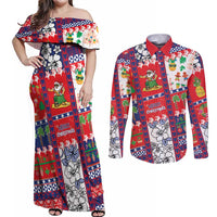 Wallis And Futuna Christmas Couples Matching Off Shoulder Maxi Dress and Long Sleeve Button Shirt Festive Beach Vibes LT05 Red - Polynesian Pride