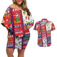 Wallis And Futuna Christmas Couples Matching Off Shoulder Short Dress and Hawaiian Shirt Festive Beach Vibes LT05 Red - Polynesian Pride