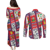 Wallis And Futuna Christmas Couples Matching Puletasi and Long Sleeve Button Shirt Festive Beach Vibes - Polynesian Pride