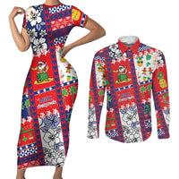 Wallis And Futuna Christmas Couples Matching Short Sleeve Bodycon Dress and Long Sleeve Button Shirt Festive Beach Vibes LT05 Red - Polynesian Pride