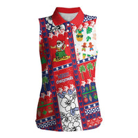 Wallis And Futuna Christmas Women Sleeveless Polo Shirt Festive Beach Vibes LT05 Female Red - Polynesian Pride