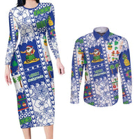 Northern Mariana Islands Christmas Couples Matching Long Sleeve Bodycon Dress and Long Sleeve Button Shirt Festive Beach Vibes LT05 Blue - Polynesian Pride