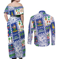 Northern Mariana Islands Christmas Couples Matching Off Shoulder Maxi Dress and Long Sleeve Button Shirt Festive Beach Vibes LT05 - Polynesian Pride