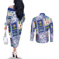 Northern Mariana Islands Christmas Couples Matching Off The Shoulder Long Sleeve Dress and Long Sleeve Button Shirt Festive Beach Vibes LT05 - Polynesian Pride